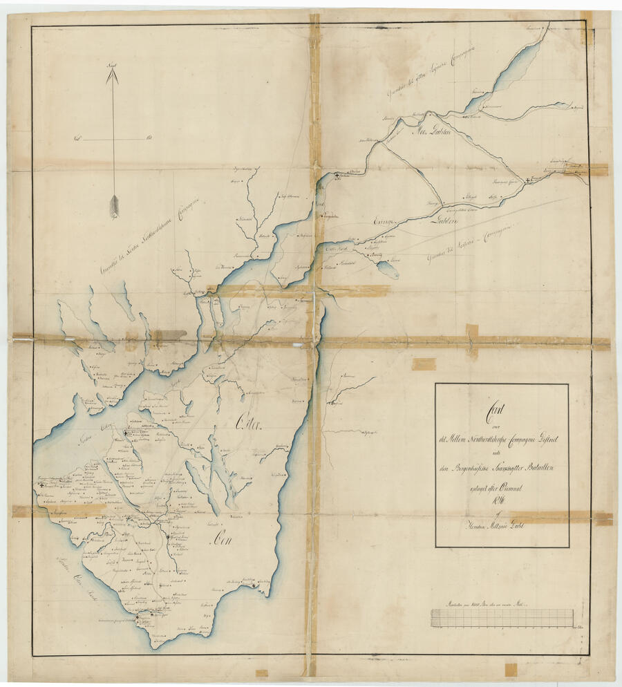 Cart over det Mellem Nordhordlehnske Compagnie District 1816 - Af Bergenhusiske Skarpskytterbataljon under Norske Jægerkorps.