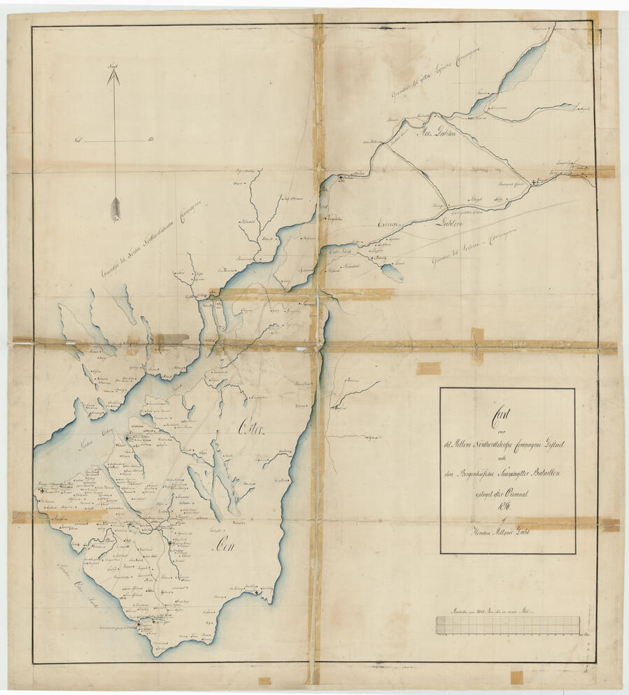 Cart over det Mellem Nordhordlehnske Compagnie District 1816 - Af Bergenhusiske Skarpskytterbataljon under Norske Jægerkorps.